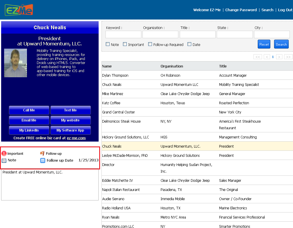 Search Page after Sign In